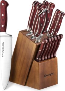 Emojoy 15-Piece Kitchen Knife Set with Block